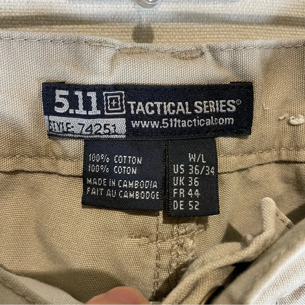 5.11 Tactical Cargo Pants Men’s 36x34 Khaki Cotton Canvas Style 74251